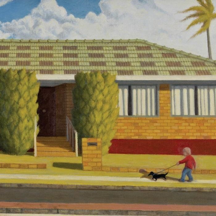 Robert Brownhall, Boy and Dachshund (detail), oil on linen