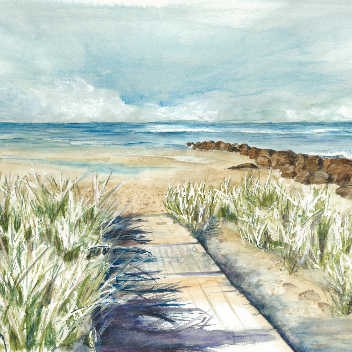 Oaks Beach, watercolour on paper